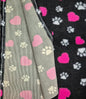 Non-Slip Vet Bedding 100x75cm Dark Grey with Pink Hearts and White Paws