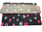 Non-Slip Vet Bedding 100x75cm Grey Pink Hearts/White Paws